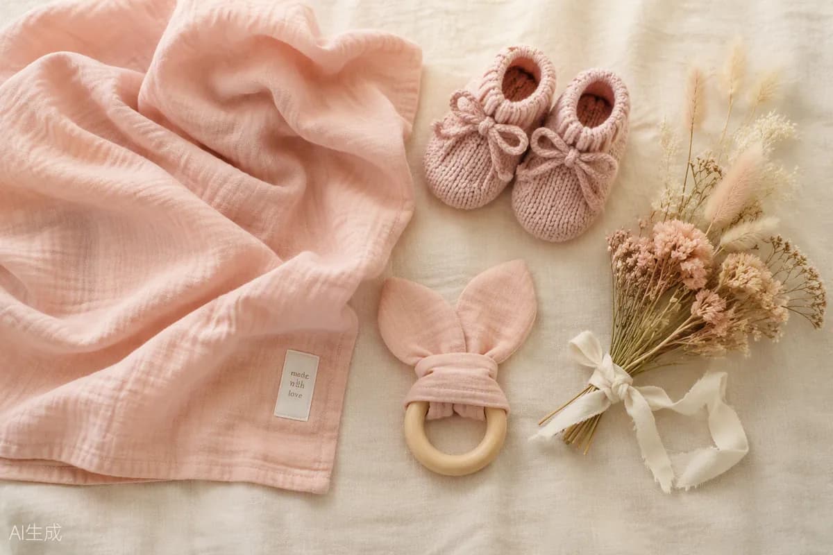 Zachte roze hydrofiele doek met gebreide babyslofjes — kraamzorg Zaandam